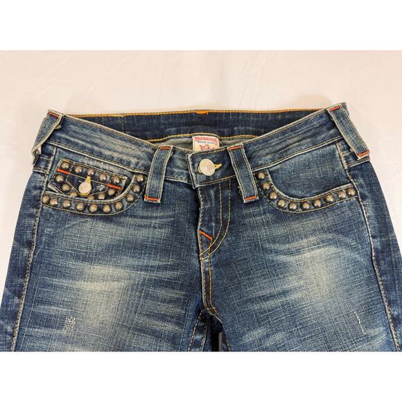 True Religion Joey Studded Jeans Size 26 Ultra Low Rise Y2K Flare Excellent Cond - Picture 5 of 12
